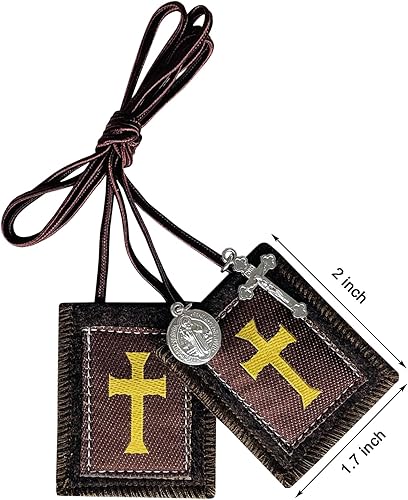 Miniatura 2 de Escapularios católicos, paquete de 3 escapularios marrones a granel, Escapularios católicos, regalo católico de escapulario para Primera Comunión y