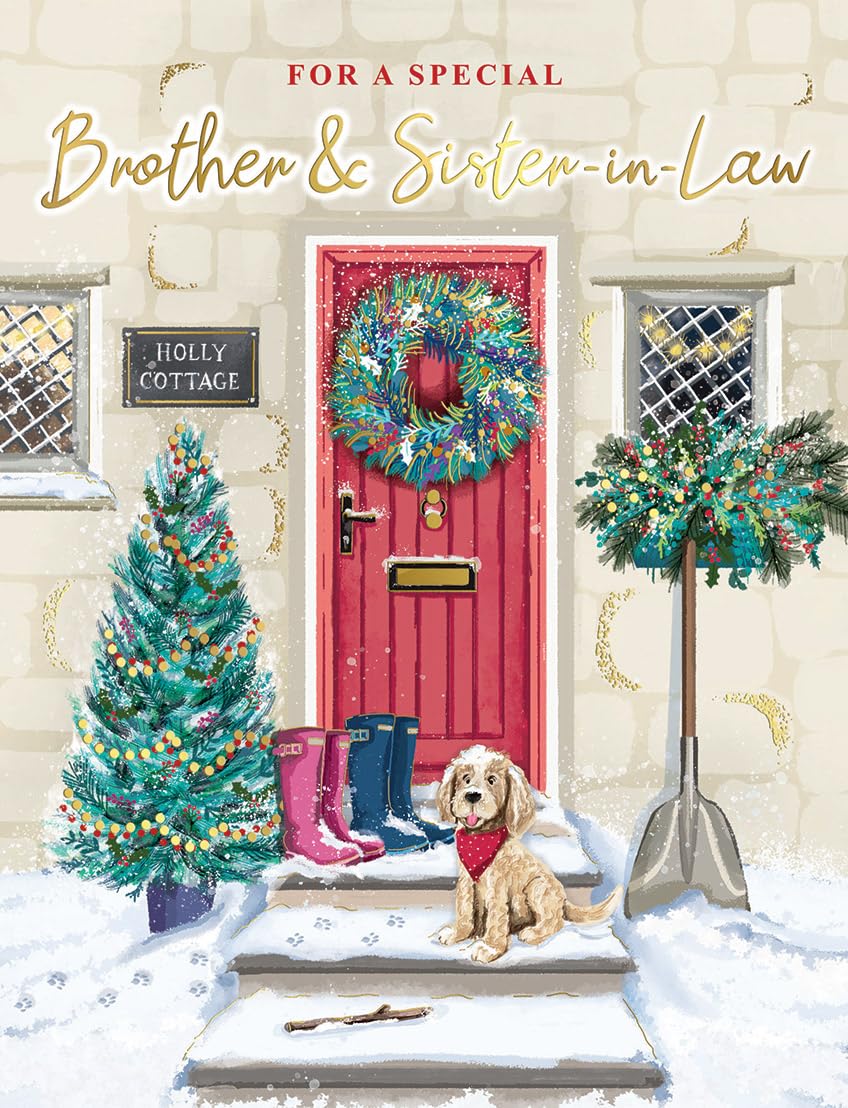 Piccadilly Greetings Christmas Card For a Special Brother & Sister In Law Dog & door - 8 x 6 inches