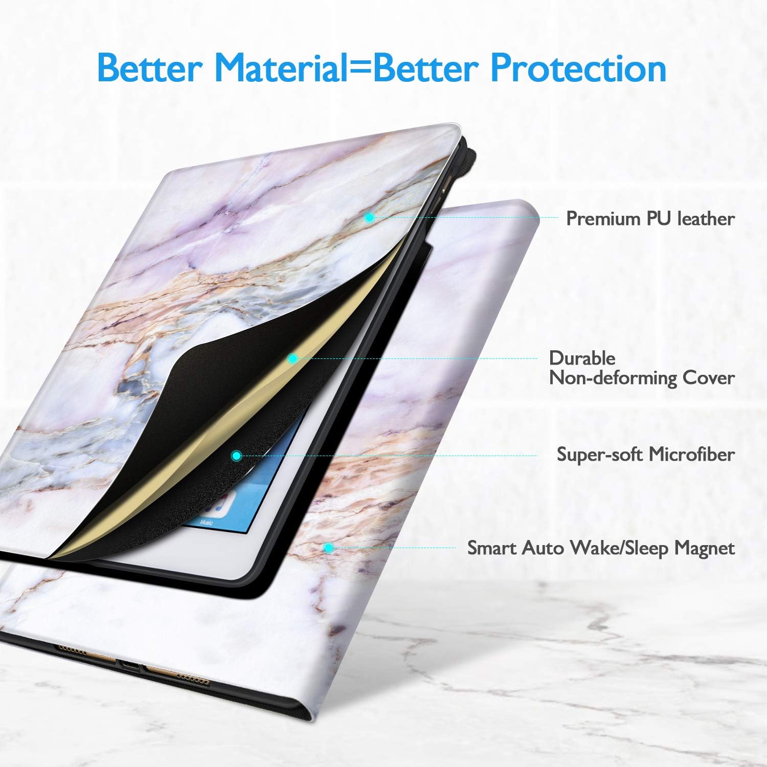 ANERIMST Case for iPad 9th/8th/7th Generation, Compatible with iPad 10.2 inch 2021 2020 2019, Multi-Angle Viewing, Soft TPU Back, Auto Sleep/Wake, Protective Smart Cover for Women Girls (Marble 2)