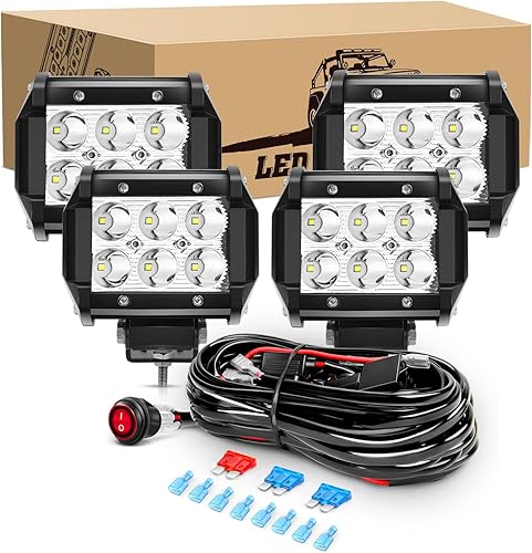 GOOACC 4 unidades de 18 W LED Pods Barra de luz antiniebla Iluminación de conducción con arnés de cableado todoterreno de 16 AWG, 4 cables para disponible en Yaxa Venezuela