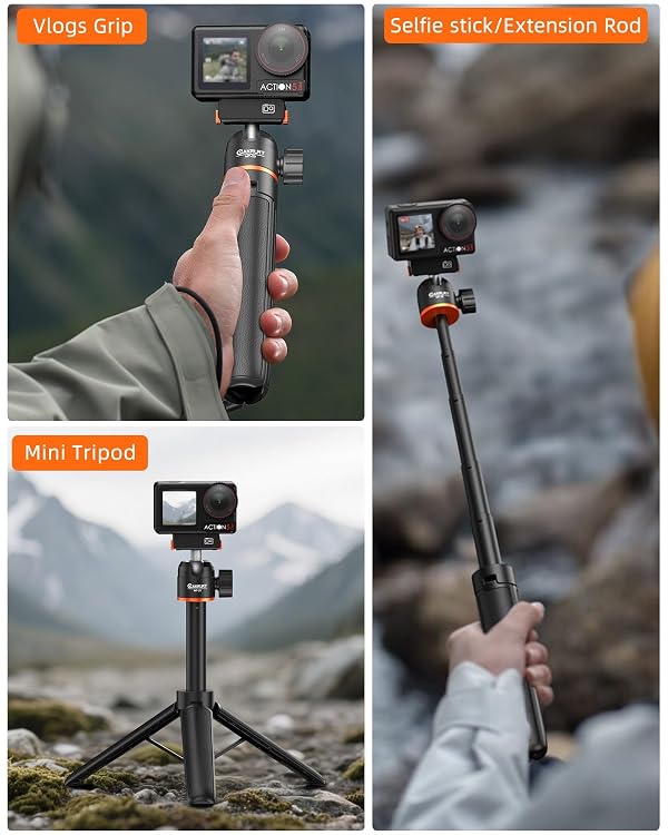 21.4" Osmo Action Selfie Stick Tripod for DJI Action 5 Pro/4/3, Osmo 360, Portable Handle Grip w Mini Extension Rod & 360° Ball Head, Travel Vlogging Stand/Accessories for Video Recording by Cakrurt - Image 3