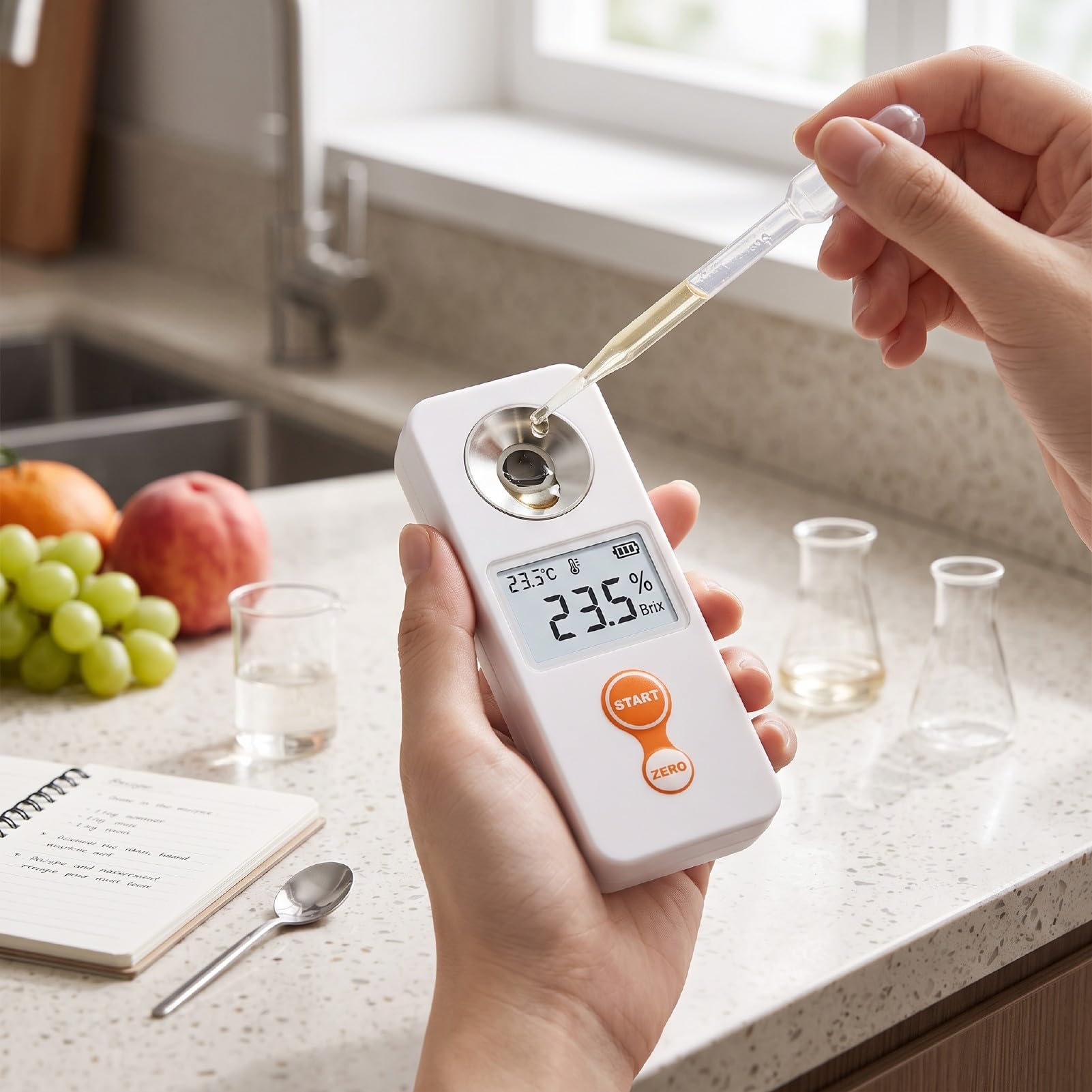 Refractómetro Digital Portátil para Frutas 0-32%, para Dulzura de Jugos