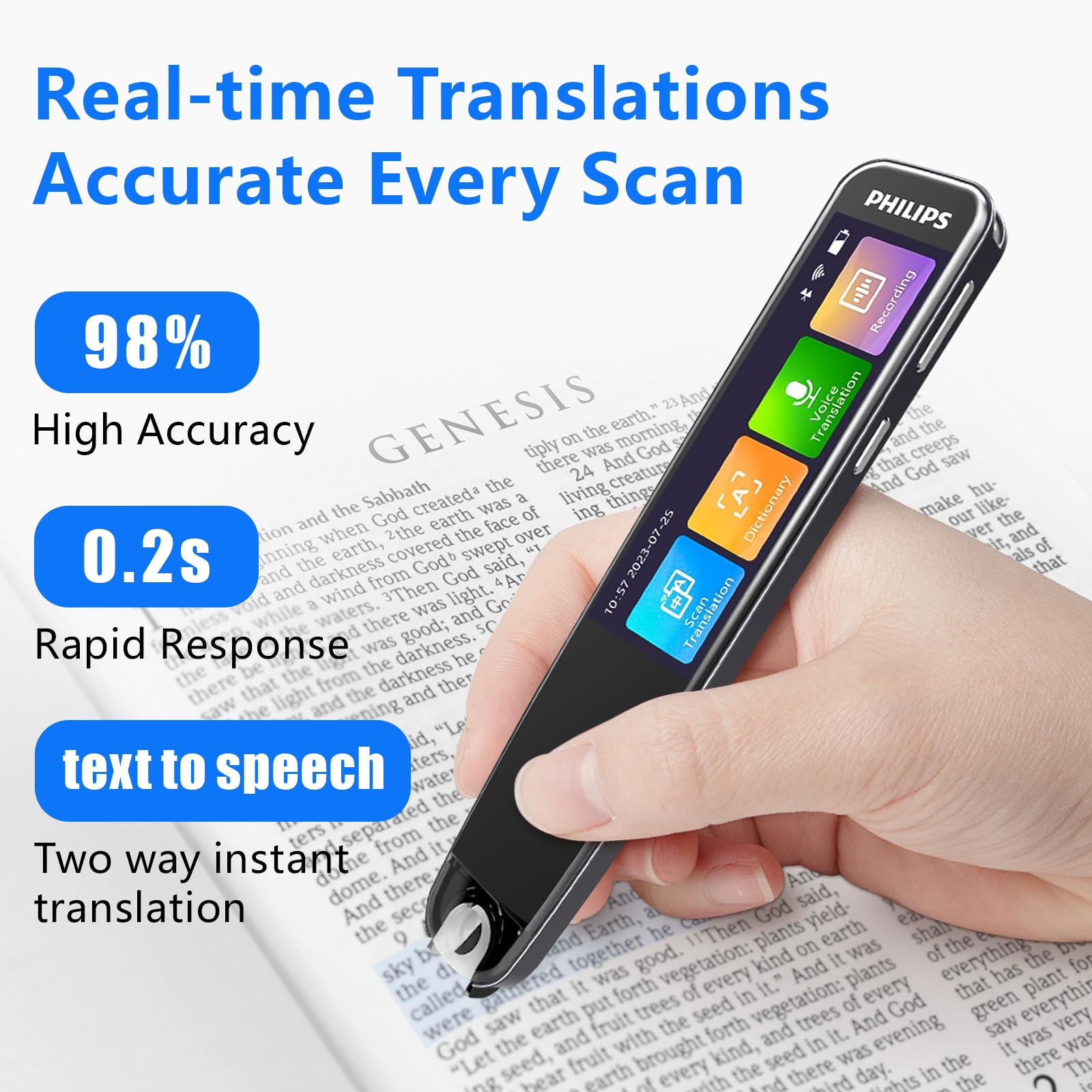 Translation Pen, OCR Digital Translator Pen, 112 Language Learner Portable Wireless Scan Reader Pen,Reading Pen for Dyslexia Study Business and Travel