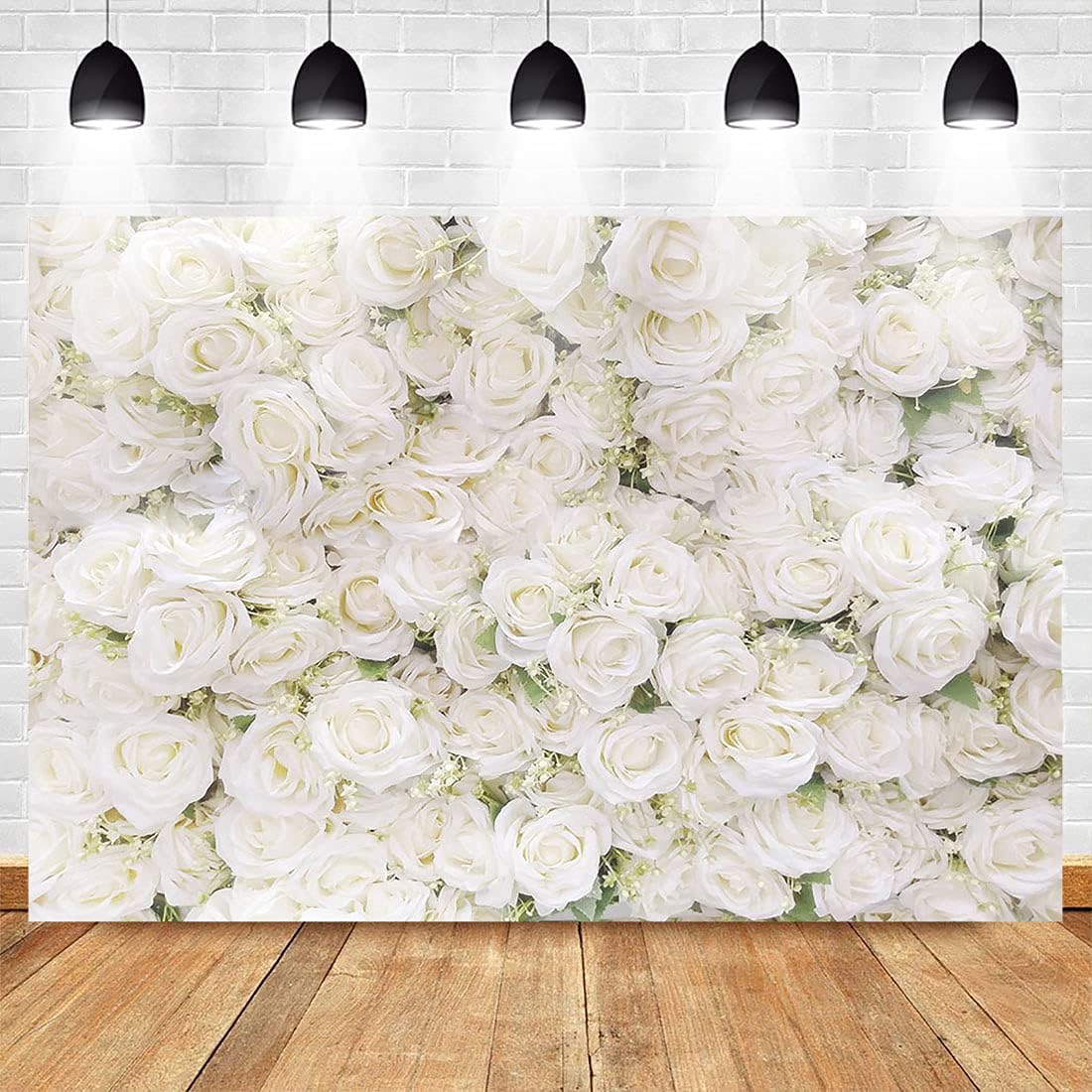 Avezano Bridal Flowers Wall Backdrop 7x5ft White Flowers Wedding Photo Background Girl's Bridal Shower Ceremony Anniversary Birthday Party Decoration Banner Photobooth Studio Props - Image 3