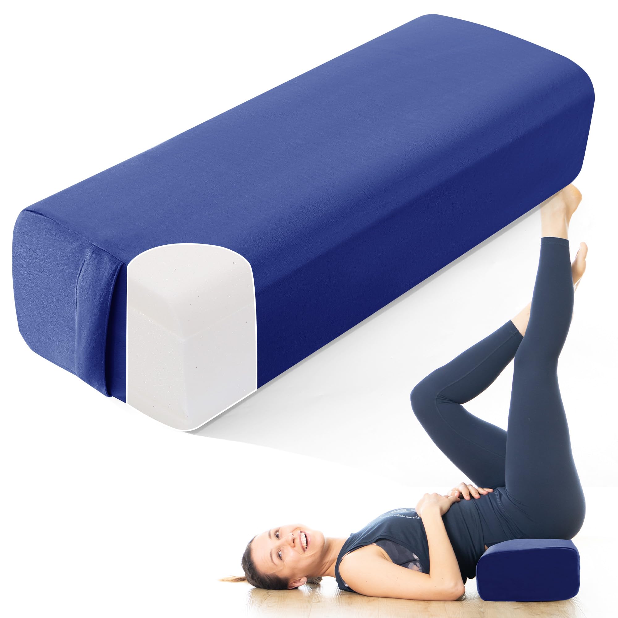 Coussin de yoga, Bolster de yoga rectangulaire en mousse monobloc avec poignée de transport, Coussin de méditation avec housse lavable pour yoga restauratif et méditation