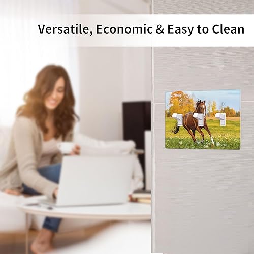 Miniatura 6 de Placa decorativa de pared con patrón de caballo corriendo con triple palanca, cubierta de interruptor de luz de 3 bandas para baño, cocina, sala de