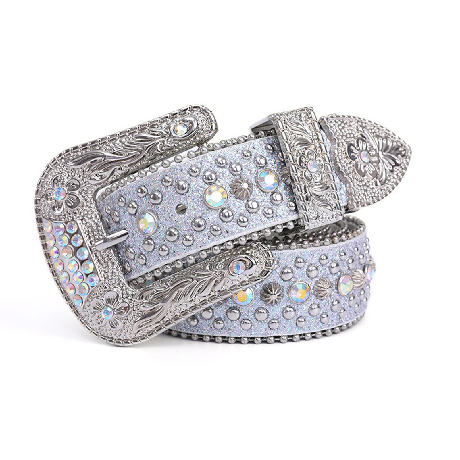 Mężczyźni Kobiety Rhinestone Belt, Studded Rhinestone Belts, Western Studded Leather Belts, Y2K Leather Belt Western Cowgirl Cowboy Studded Diamond Belt for Jeans(E,105cm)