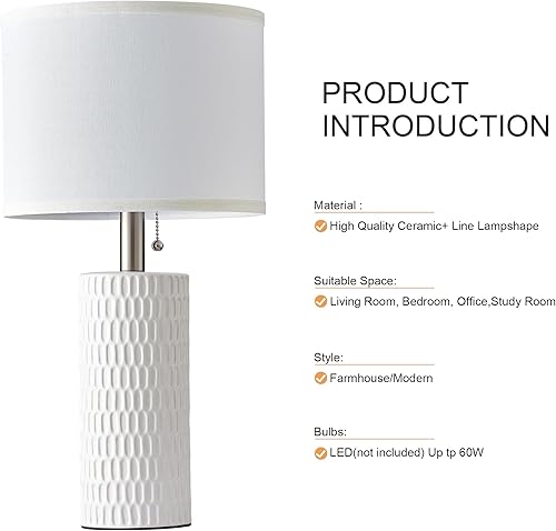 Miniatura 6 de Juego de 2 lámparas de mesa para sala de estar, lámparas de mesa de cerámica para dormitorio, lámparas modernas de 20 pulgadas para mesitas de