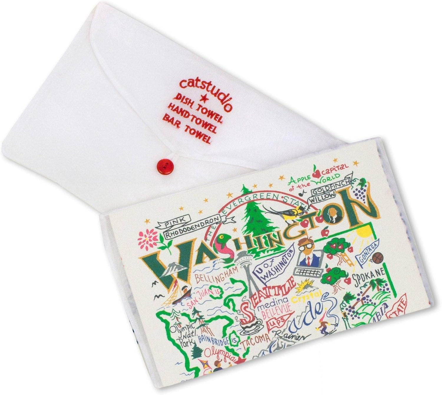 Catstudio Washington Dish Towel - U.S. State Souvenir Kitchen and Hand Towel with Original Artwork - Perfect Tea Towels for Washington Lovers, Travel Souvenir