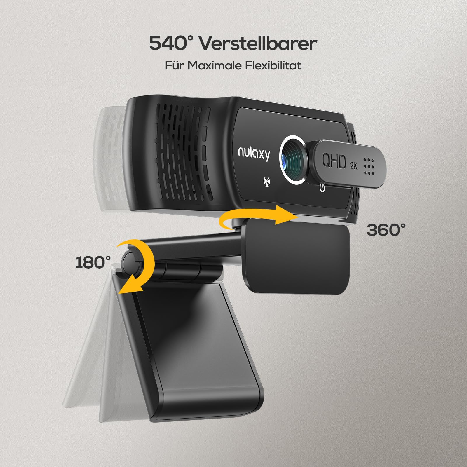 NULAXY Webcam 2K avec microphone, webcam USB Plug & Play avec cache de confidentialité pour ordinateur portable, PC, correction de la lumière, caméra Web USB pour appels vidéo, Skype, Zoom, FaceTime