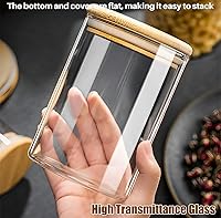 Vista 7 de Paquete de 6 tarros de vidrio para almacenamiento de alimentos con tapas herméticas, tarro de vidrio transparente con tapa de bambú, recipiente