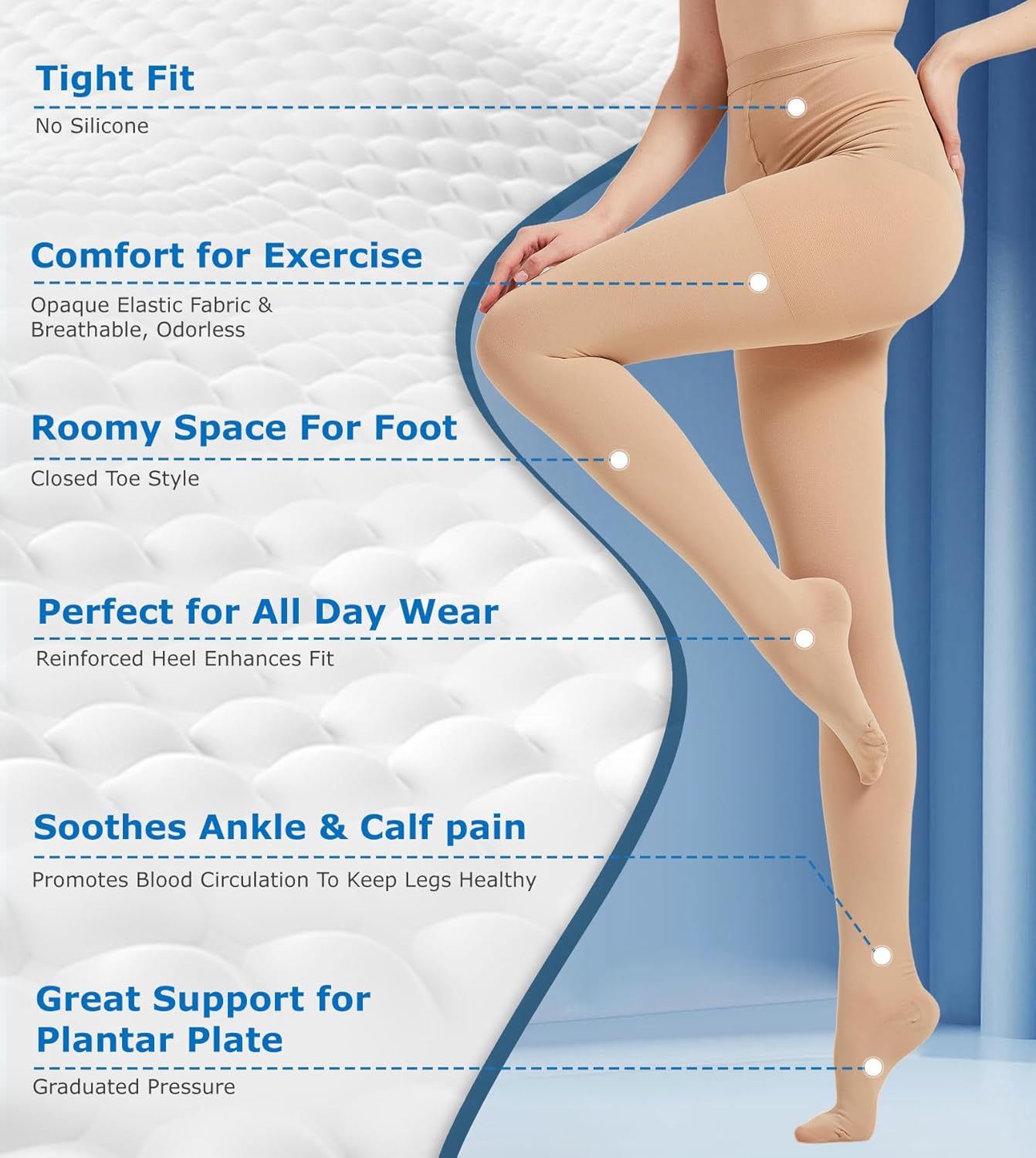 MGANG Medical Compression Pantyhose for Women & Men, Closed Toe, Opaque, Waist High Compression Circulation Leggings, 15-20 mmHg Firm Support Compression Hose for Varicose Veins, Edema, DVT, Beige S - Image 2