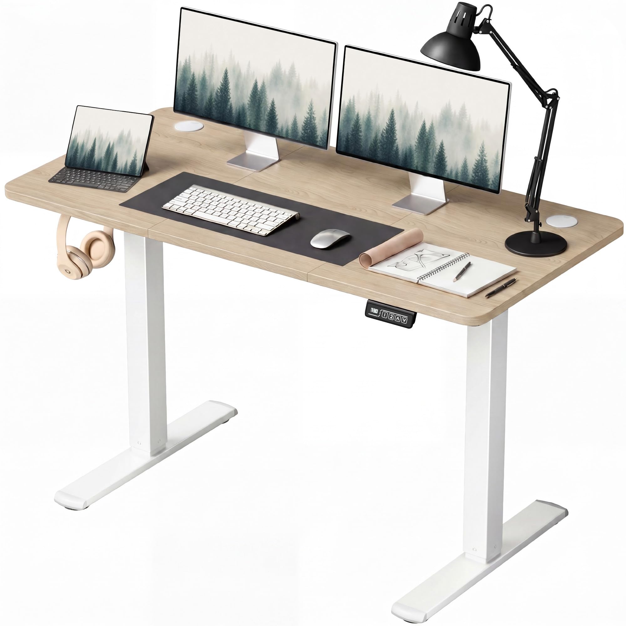 Furmax 48 Inches Electric Height Adjustable Standing Desk Home Office Desk | Large Sit Stand Up Computer Desk Memory Preset with T-Shaped Metal Bracket, Wood