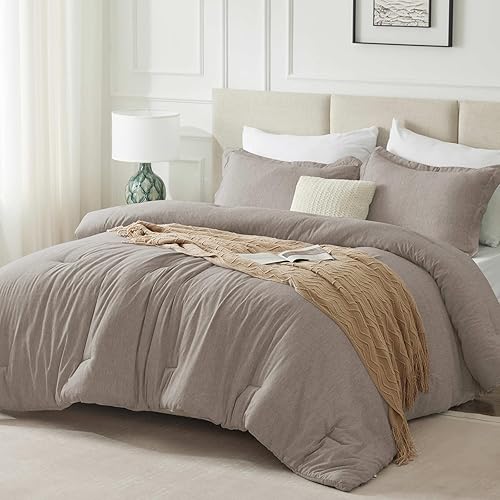 Miniatura 8 de CozyLux Juego de edredón tamaño Queen  Edredón de lino suave de lujo con teñido catiónico de 3 piezas para todas las estaciones, juegos de cama