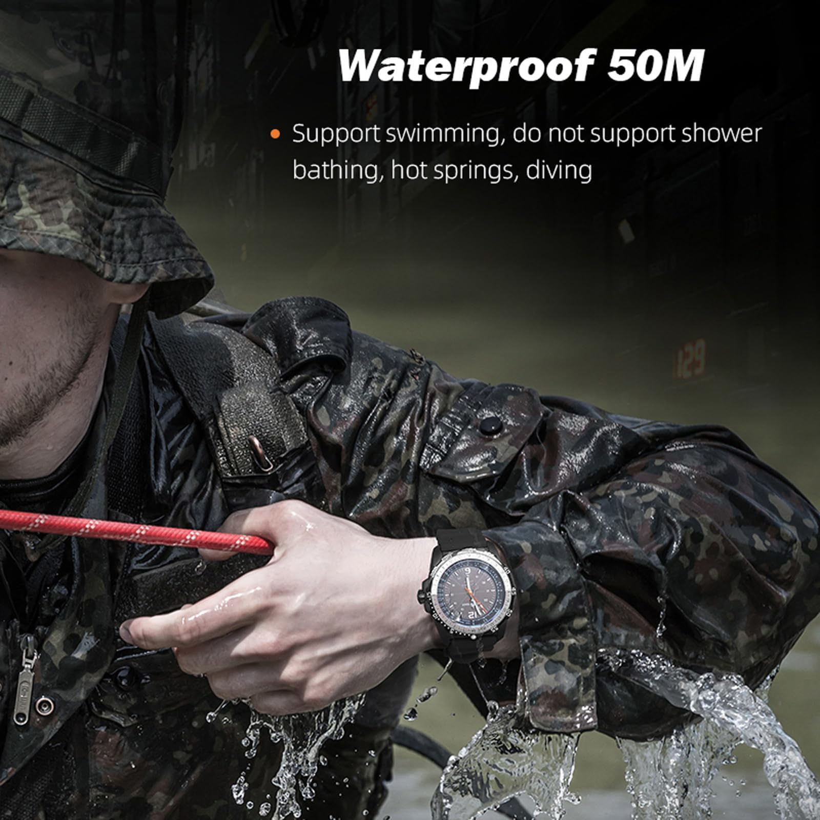 findtime Montre à énergie solaire pour homme étanche 5 ATM LED pour marathon, survie, natation, militaire, tactique, orange