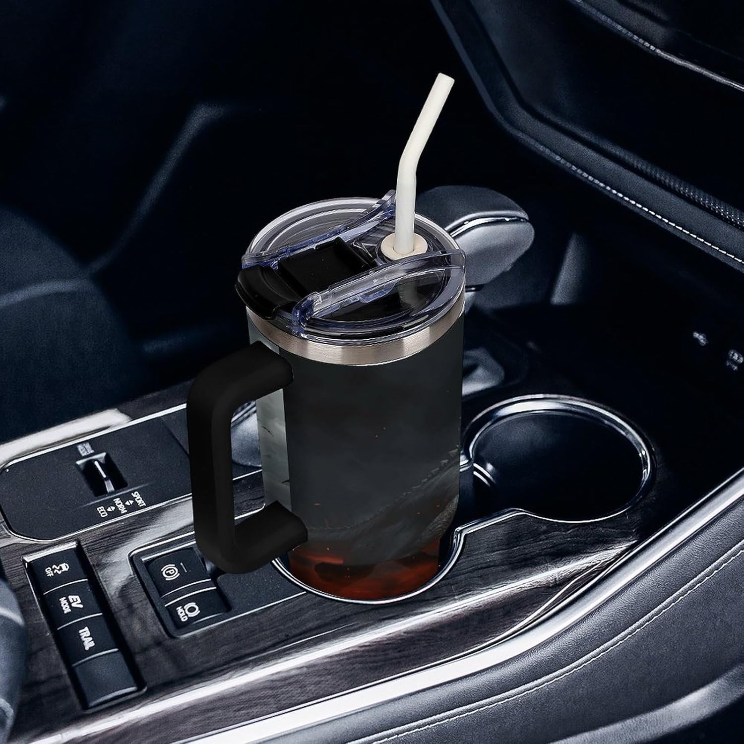 Large Car Cup with Handle&Lid Fashion Red Magma Flying Dragons Tumbler Sturdy Insulated Water Bottle Stainless Steel Vacuum Travel Mug Portable Coffee Cup for Home Outdoor 40 Oz Black-style