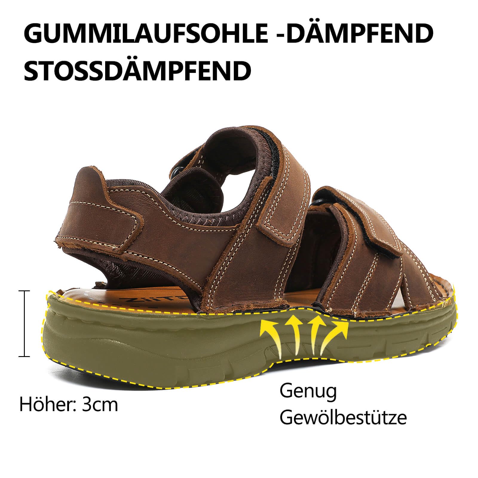 ziitop Herren Leder Sandalen Outdoor Trekkingsandalen Sommer Männer rutschfeste Leichte Trekkingschuhe Verstellbare Beach Sandalen