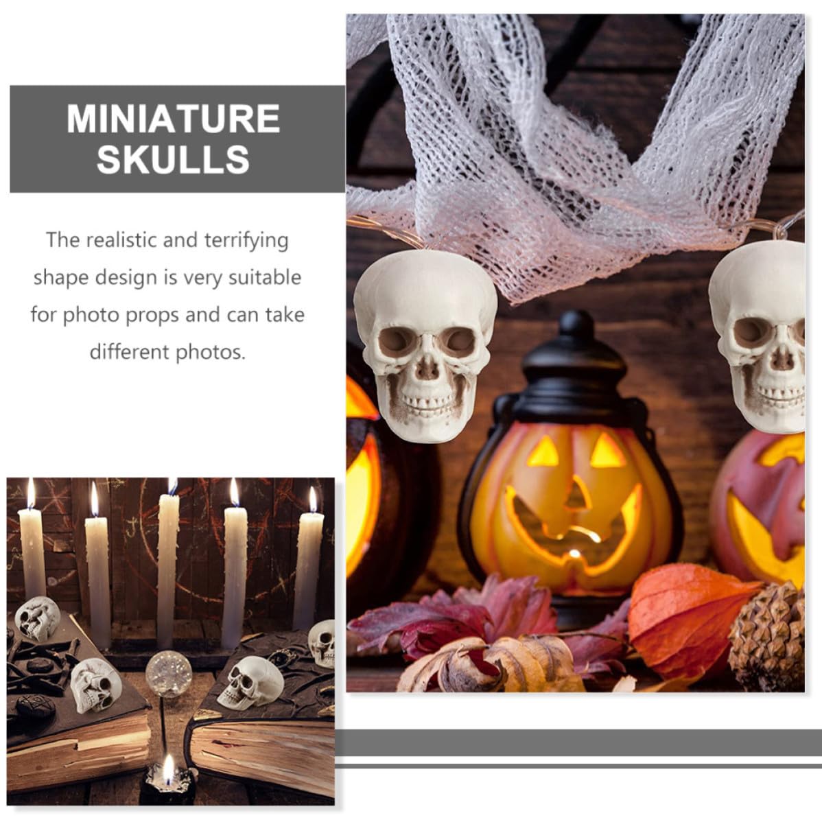 Uonlytech 40 Pezzi Teschio Realistico in Plastica Pe Beige per Decorazione Halloween, Accessorio Resistente per Foto e Scherzi, Ornamento Spaventoso per Festa e Casa