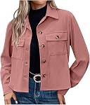 Women 2024 Shacket Fall Soft Corduroy Short Jacket Long Sleeve Lapel Button Down Cardigan Coat Trendy Outwear