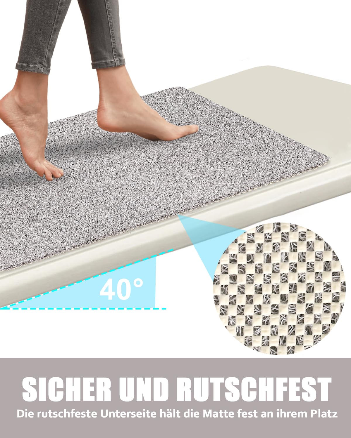 Tappetino da doccia antiscivolo, 80 x 100 cm, extra grande, di sicurezza, con fori di scarico, morbido e confortevole, in PVC, per massaggiare la doccia, ad asciugatura rapida
