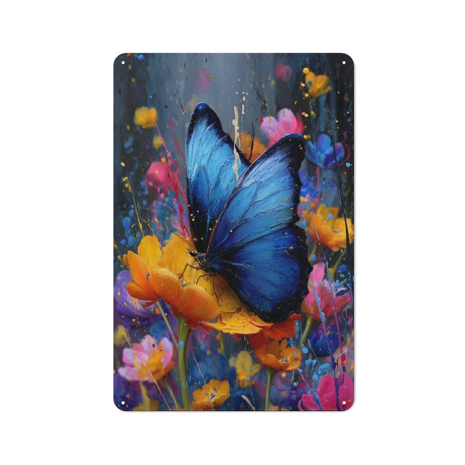 Junmoney Vibrant Butterfly Bloom -1 Retro Tin Wall Plaque 30X20cm For Home Office Or Studio, Wall Decoration For Home Offices And Studios