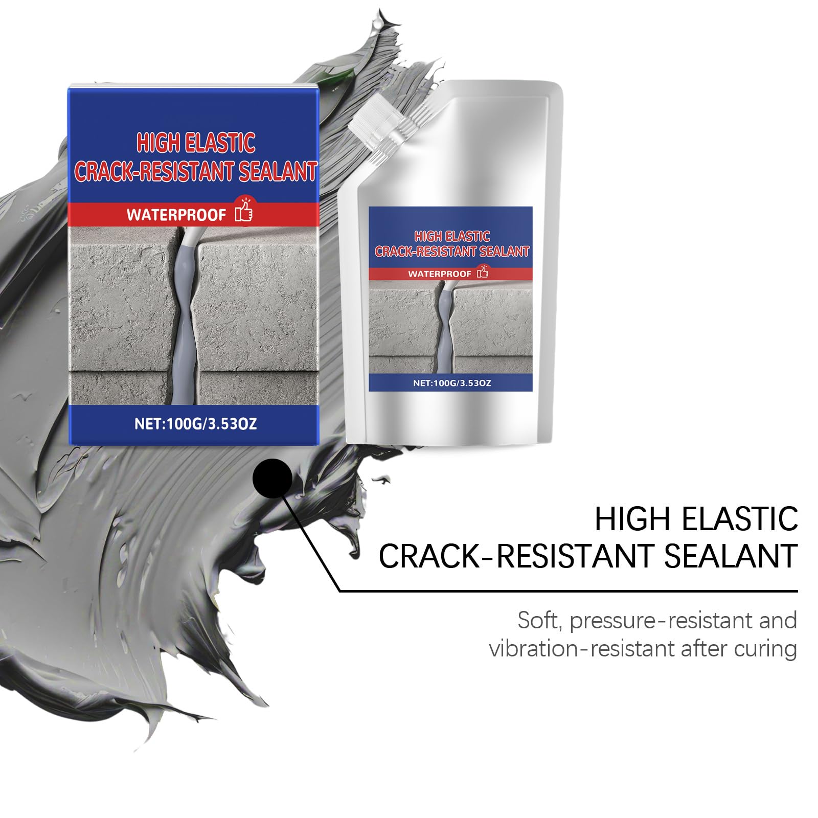 Mastic de réparation de fissures pour béton imperméable et autonivelant, mastic ciment haute élasticité, mastic anti-fissuration imperméable et haute élasticité, adhésif de réparation haute (6PCS)