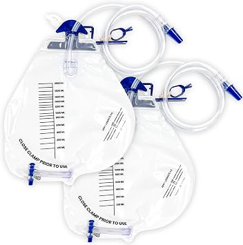 Carbou 2000ml Urine Drainage Bags, 2 Pcs Catheter Bags with Anti-Reflux Chamber - 48" Drainage Tube with Clamp & Hook, Quick-Release Drain Port