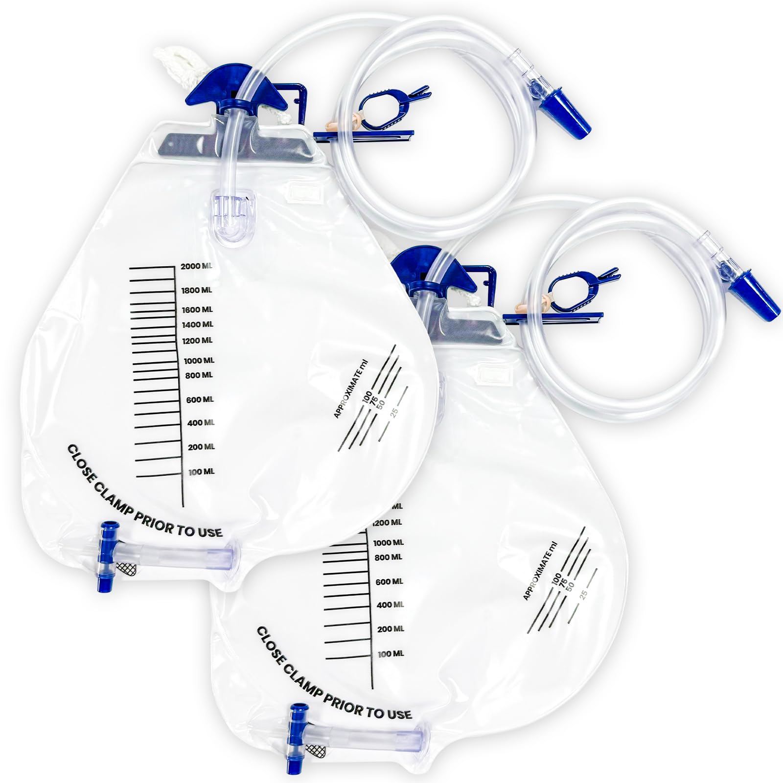 2000ml Urine Drainage Bags, 2 Pcs Catheter Bags with Anti-Reflux Chamber