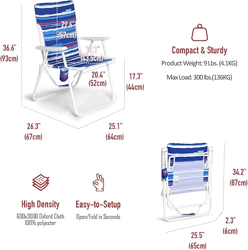 Miniatura 3 de SUNNYFEEL Silla de playa plegable alta y ligera para adultos, silla de arena portátil para adultos, resistente 300 libras con portavasos, sillas