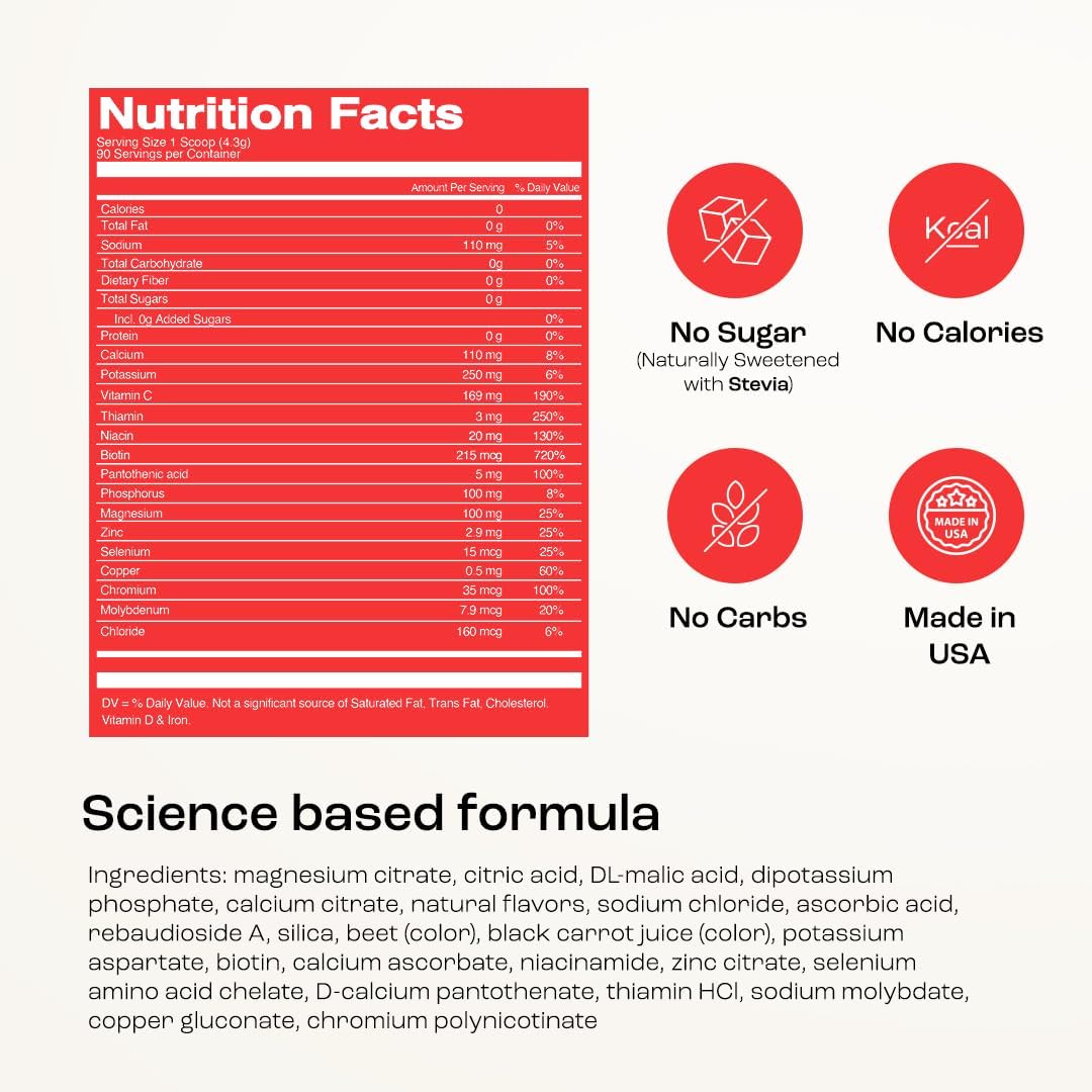 KEY NUTRIENTS Multivitamin Electrolytes Powder No Sugar for Recovery - Refreshing Watermelon Electrolyte Powder - Hydration Powder - No Calories, Gluten Free Electrolytes Powder - 90 Servings - Image 6