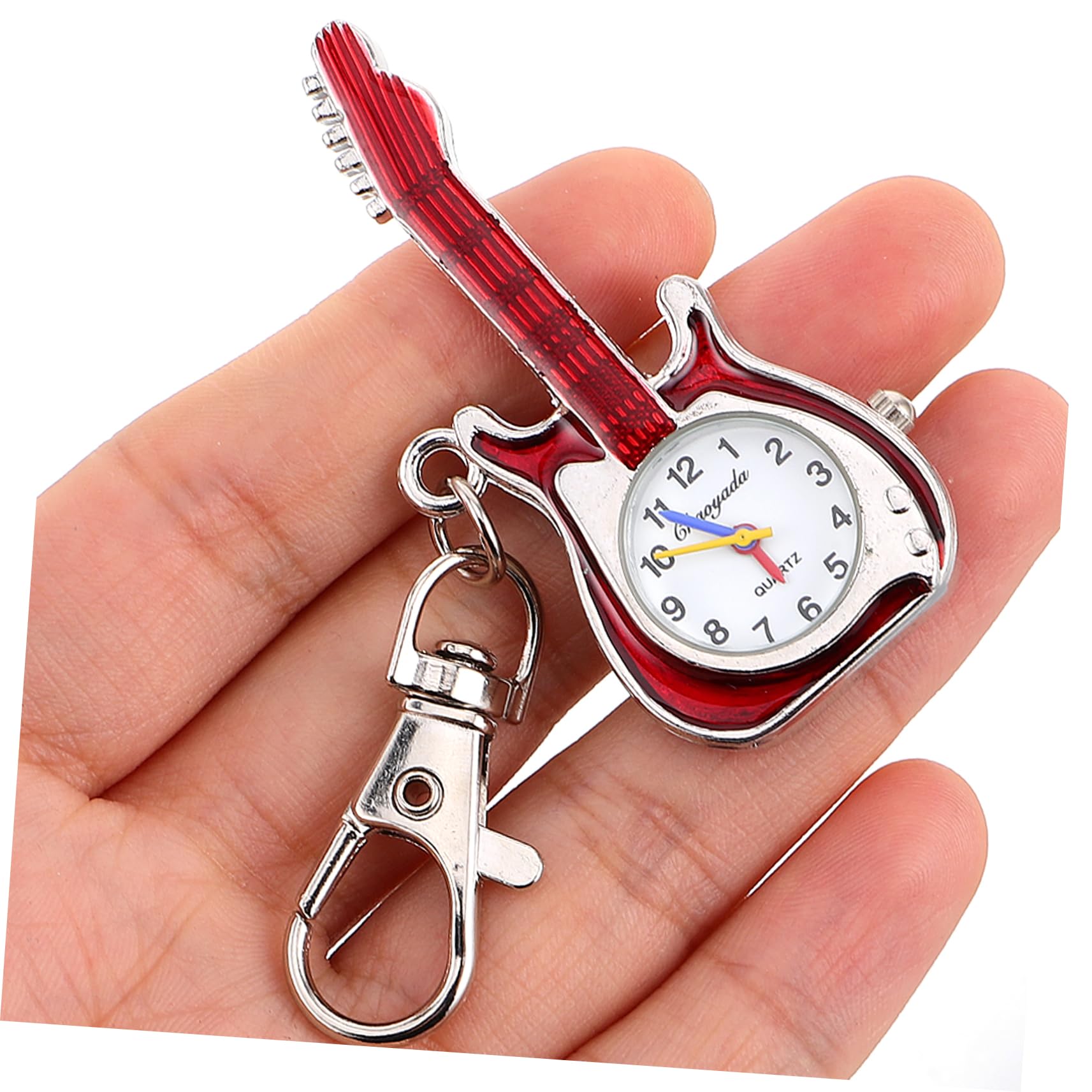 Reloj Llavero Forma de Guitarra para Niños, Reloj de Bolsillo de Cuarzo, Compacto y Portátil, Accesorio Lindo para Decoración de Mochila o Bolso