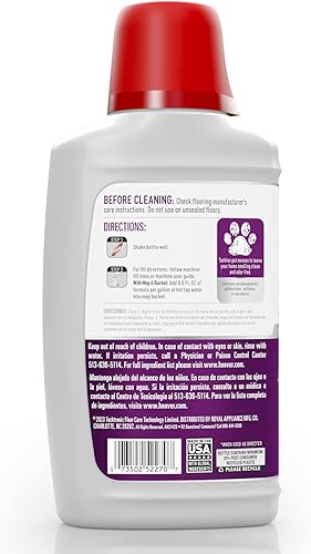 Vista 2 de Hoover Paws & Claws - Limpiador multi superficie para suelos, solución de limpieza para de mascotas concentrada para máquinas FloorMate, fórmula