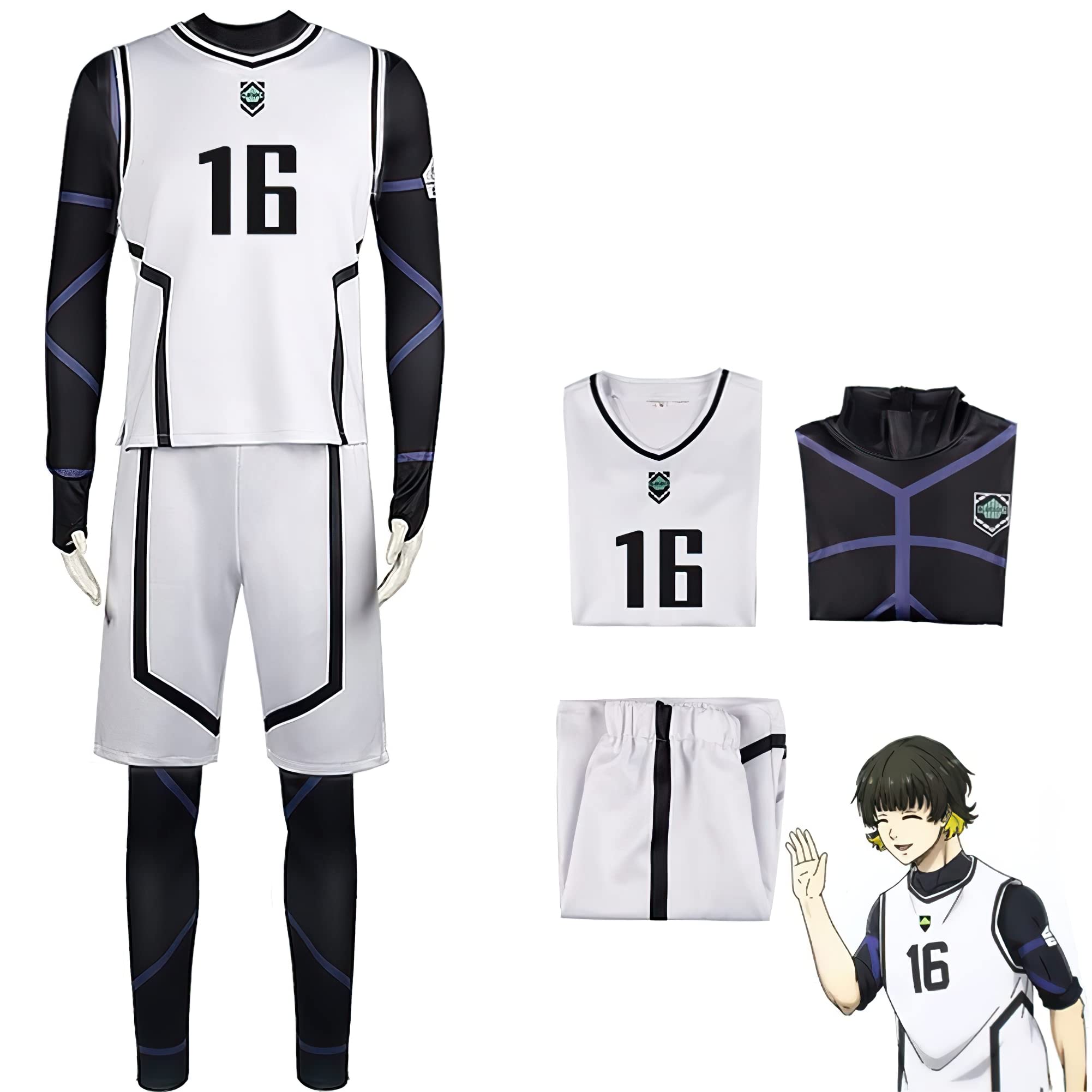 Blue Lock Disfraz Cosplay Isagi Yoichi Uniforme Fútbol Conjunto Completo Bachira Meguru Traje Chándal Anime Halloween Blanco XL