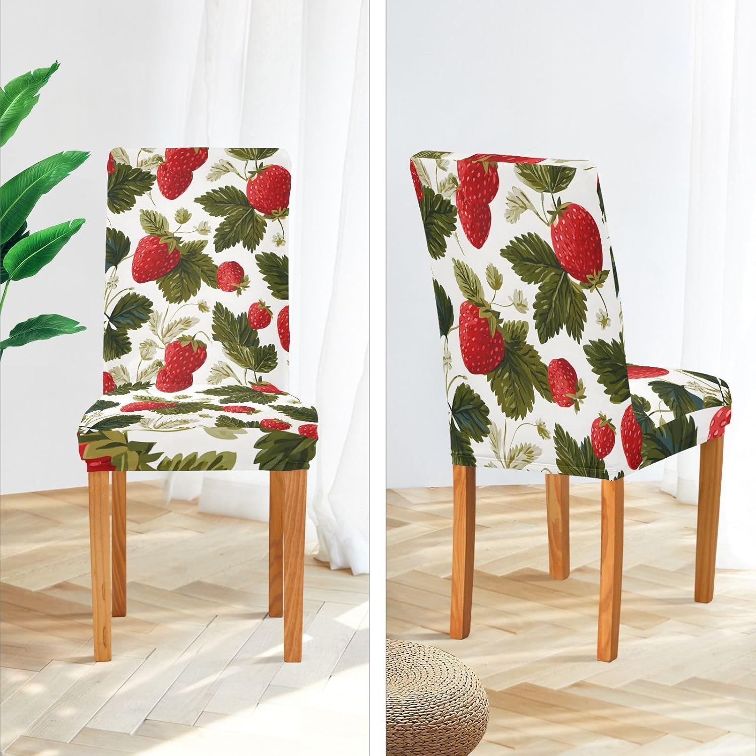 ALAZA Chair Covers for Dining Room, Strawberry Leaves Pattern Stretch Chair Cover Sets Chair Protector Removable Washable for Ktichen Restaurant Hotel