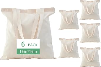 Canvas Tote Bags 15x16 2 | 6 | 12 Pack Reusable Cotton Totes for Grocery, Crafts, DIY, Painting