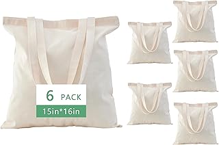 Canvas Tote Bags 15x16 – 2 | 6 | 12 Pack Reusable Cotton Totes for Grocery, Crafts, DIY, Painting