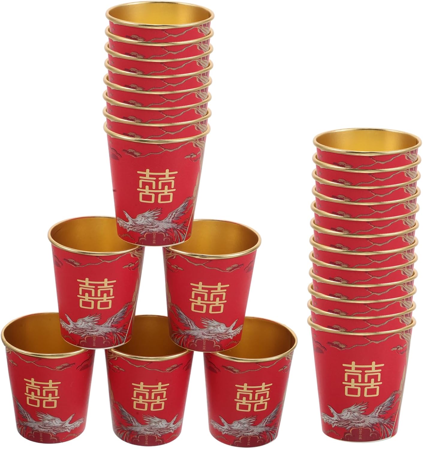HAPINARY 50Pc Disposable Red Chinese Wedding Tea Cups