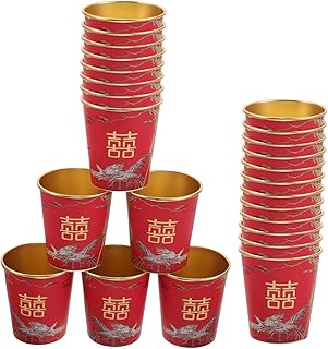 50pcs Thickened Chinese Wedding Tea Cups Elegant Red Disposable Paper Cups for Hot Drinks for Engagement Parties Receptions and Festival Celebrations