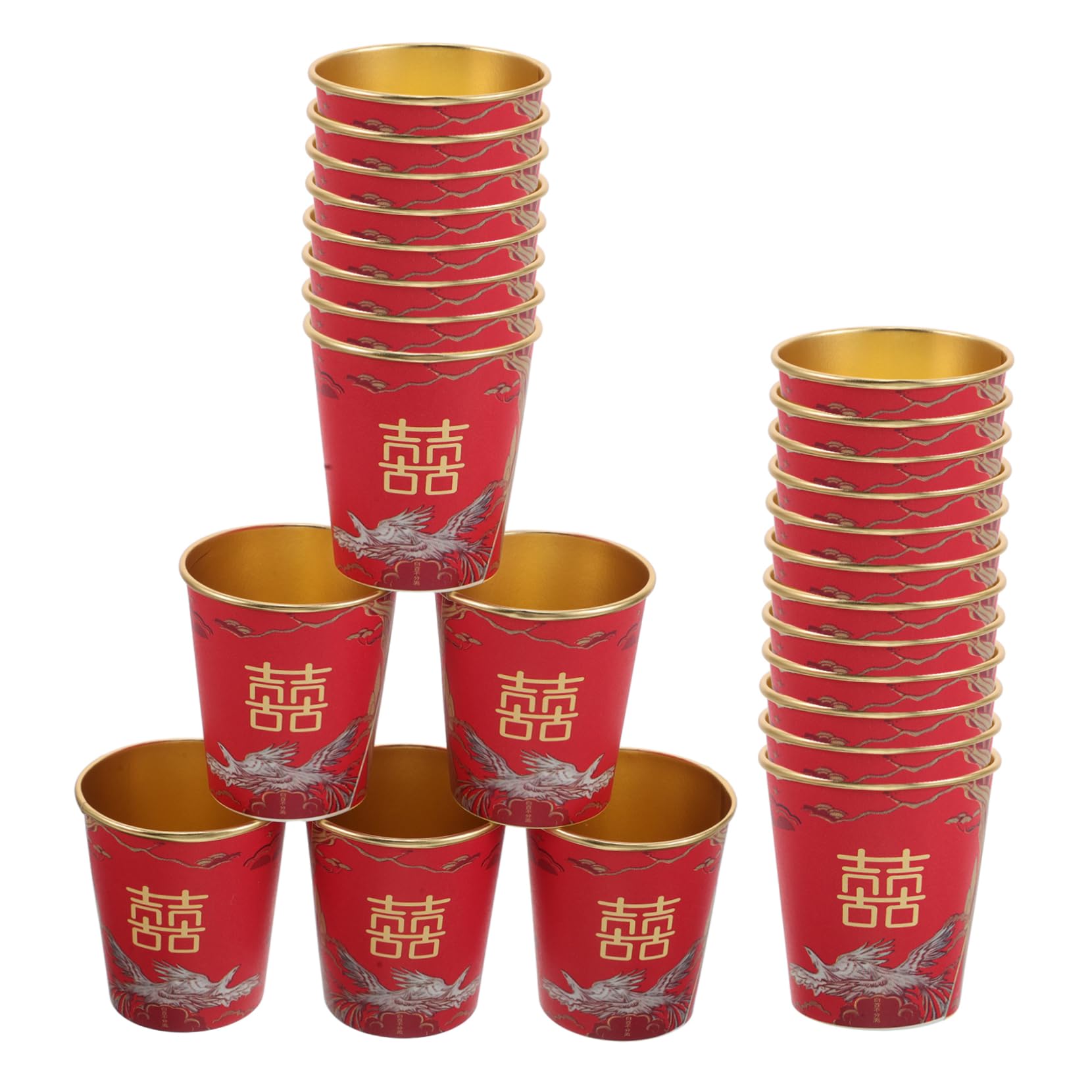 Tasses à thé chinoises jetables rouges en carton épais pour boissons chaudes - Lot de 50