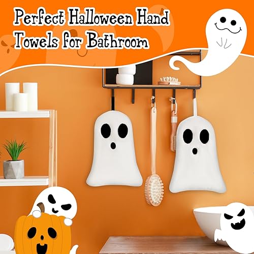 Miniatura 4 de Quera Paquete de 2 toallas de mano con diseño de fantasmas de Halloween, bordadas, decoración de lujo, para baño, juego de toallas decorativas para