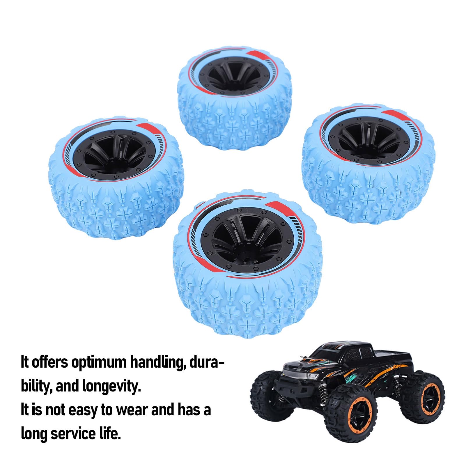 Drfeify 4pcs Échelle Hors Route Pneus 12 Mm Hex Rc Roues Crawler Roues Pneus Set Accessoires pour 1/14 1/16 Rc Voiture (Blue)