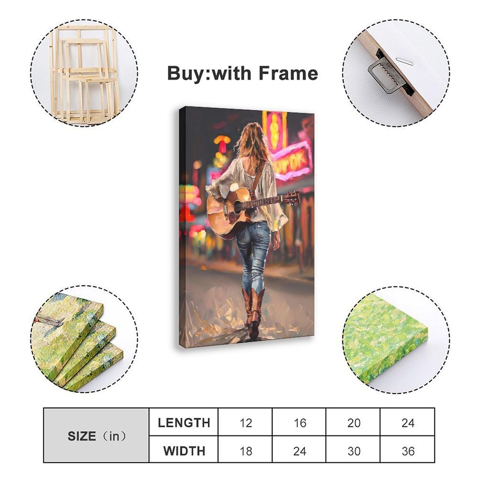 Poster su tela con musica country Girl che porta il suo sogno chitarra poster decorazione camera da letto paesaggio ufficio camera da letto decorazione regalo 50,8 cm L x 76,2 cm W