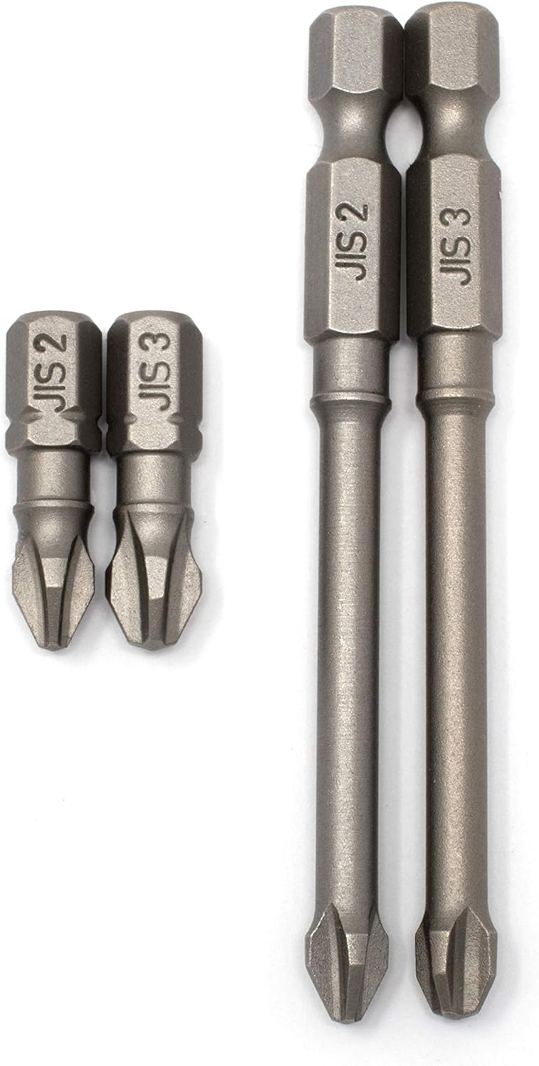 RW 0059-005 JIS (Japanese Industrial Standard) Screwdriver Impact Bits #2#3 Standard & Long 1/4 Inch (Set of 4, 1 of Each)