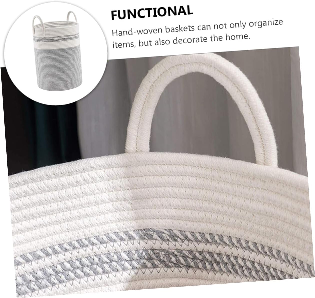 Ciieeo Woven Cotton Rope Laundry Basket Storage Holder 38x50cm White Gray Foldable Laundry Hamper for Home Organization