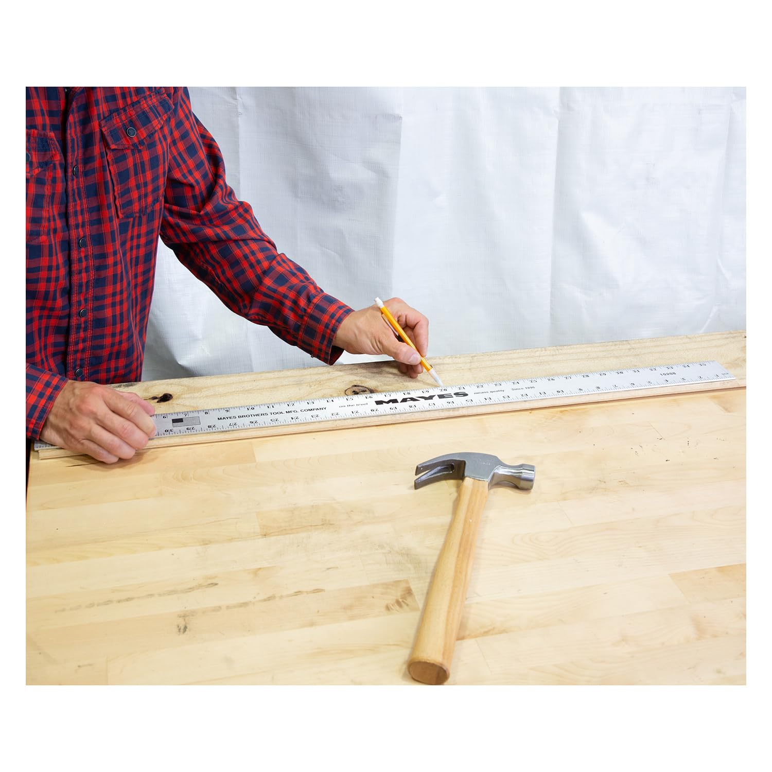 Mayes 10208 36 Inch Straight Edge Aluminum Ruler, Heavy Duty 36 Inch Ruler with Standard Measurements, Extra Thick Precision Straight Edge, Made in USA