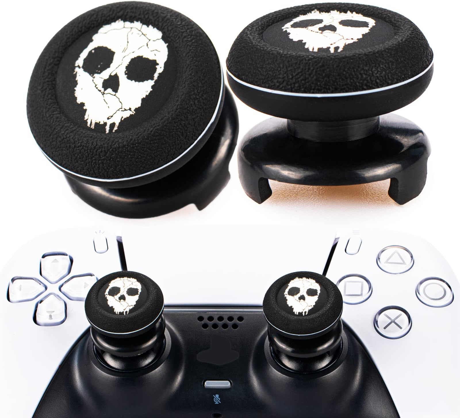 FPS Thumbstick Extender & Printing Rubber Silicone Grip Cover 2 Sets for PS5 Dualsenese & PS4 Controller (Ghost)