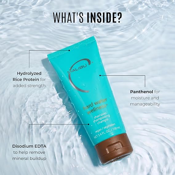 Malibu C Hard Water Hair Clarifying Shampoo - Travel Size Sulfate Free Chelating Formula for Build Up & Scalp Detox - Removes Minerals, Prevents Discoloration, Restores Shine - Vegan Hair Care, 3.4 oz