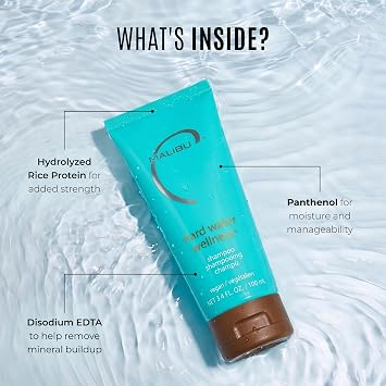 Malibu C Hard Water Hair Clarifying Shampoo - Travel Size Sulfate Free Chelating Formula for Build Up & Scalp Detox - Removes Minerals, Prevents Discoloration, Restores Shine - Vegan Hair Care, 3.4 oz