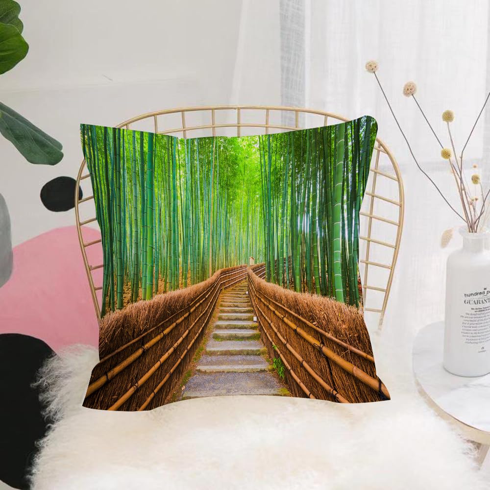 HYOSXW Cushion Cover,Throw Pillow Case Home Decorative for Living Room Bedroom Sofa Chair 16X16 Inch,Bamboo forest, grass fence trail in the Japanese style bamboo forest,Pillowcase 40X40cm