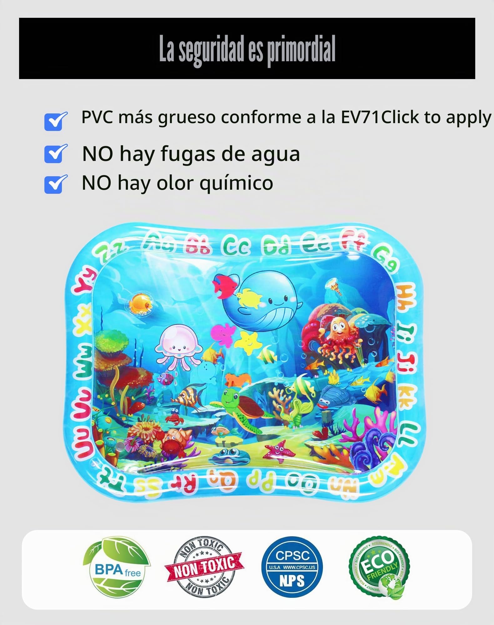 LAOYE Alfombra de Agua Grande XXL para Bebé, Alfombra Bebe Acolchada Juego Acuático para Bebés de 3 6 9 12 Meses, Tummy Time Tapete de Actividades Bebe, Alfombra Sensorial Bebe, Tapete Bebe 95x76cm